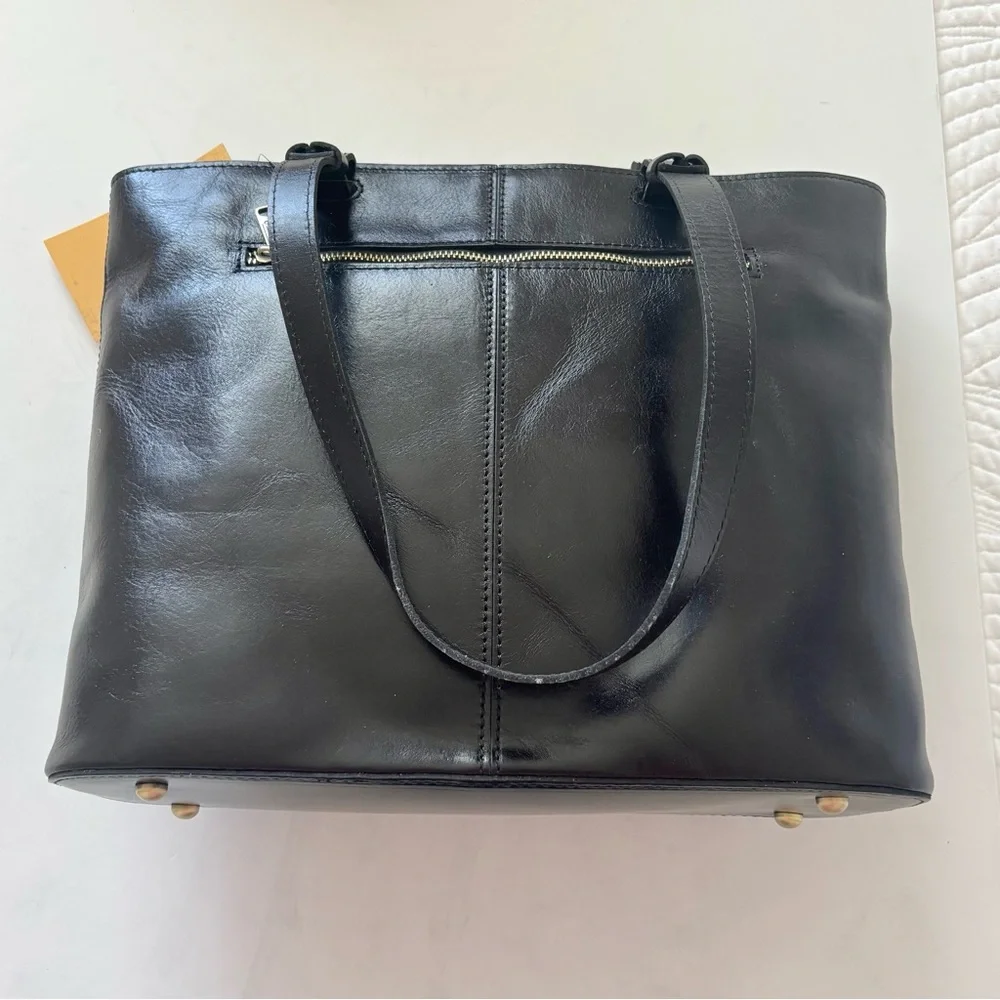 Patricia Nash British Vintage Braden Tote Bag Black Olive Colorblock Leather NEW - Picture 7 of 14